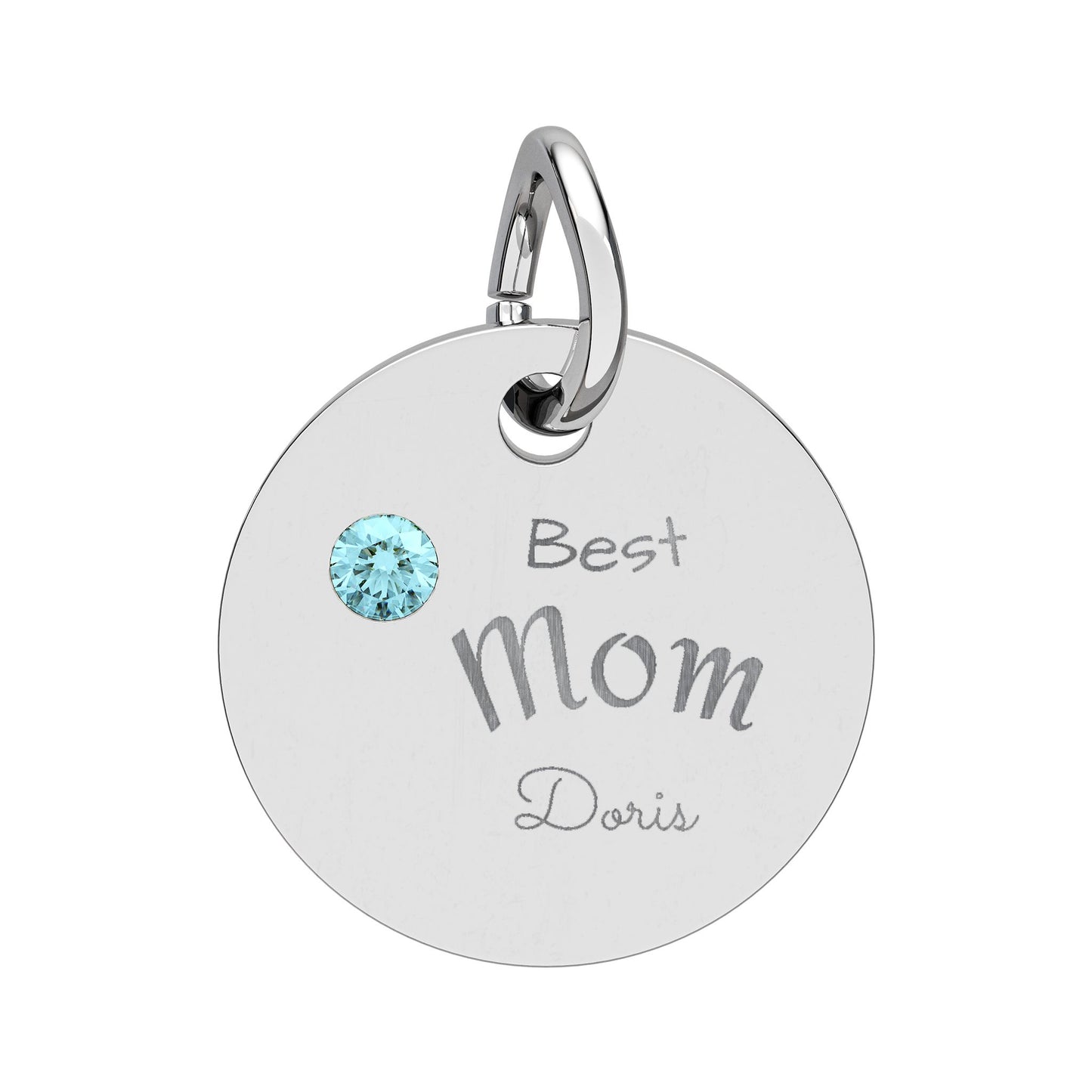 Custom Engravable Birthstone Circle Charm "Best Mom" Pendant