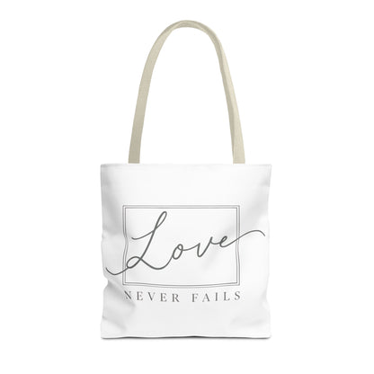 Love Never Fails Tote Bag