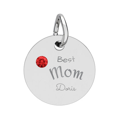 Custom Engravable Birthstone Circle Charm "Best Mom" Pendant