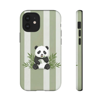 Panda cub Eating Bamboo leaves Phone Case – Olive green Striped Protective Design Cover