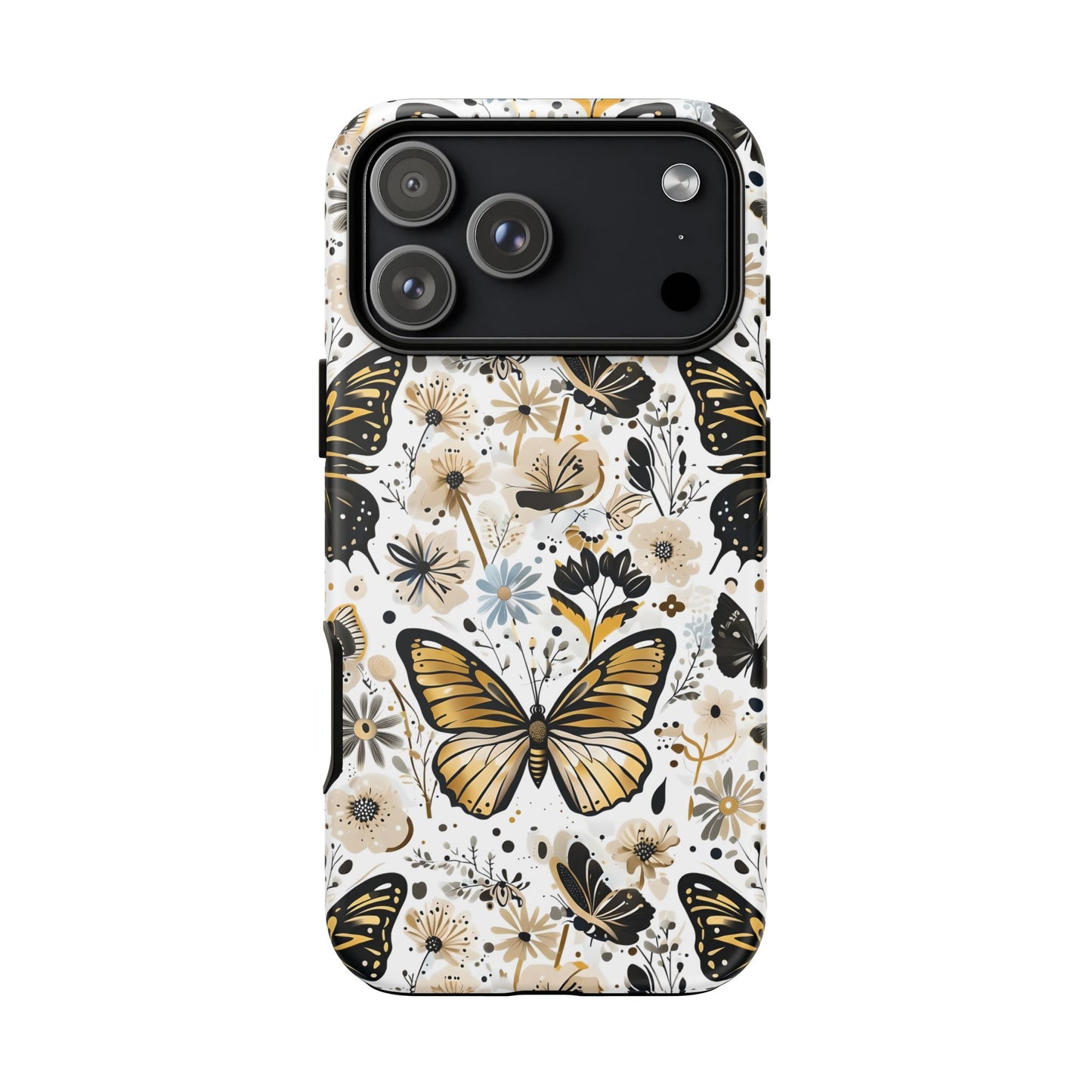 Black & Gold Butterfly Floral Phone Case - Seamless Pattern Design Cover