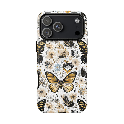Black & Gold Butterfly Floral Phone Case - Seamless Pattern Design Cover