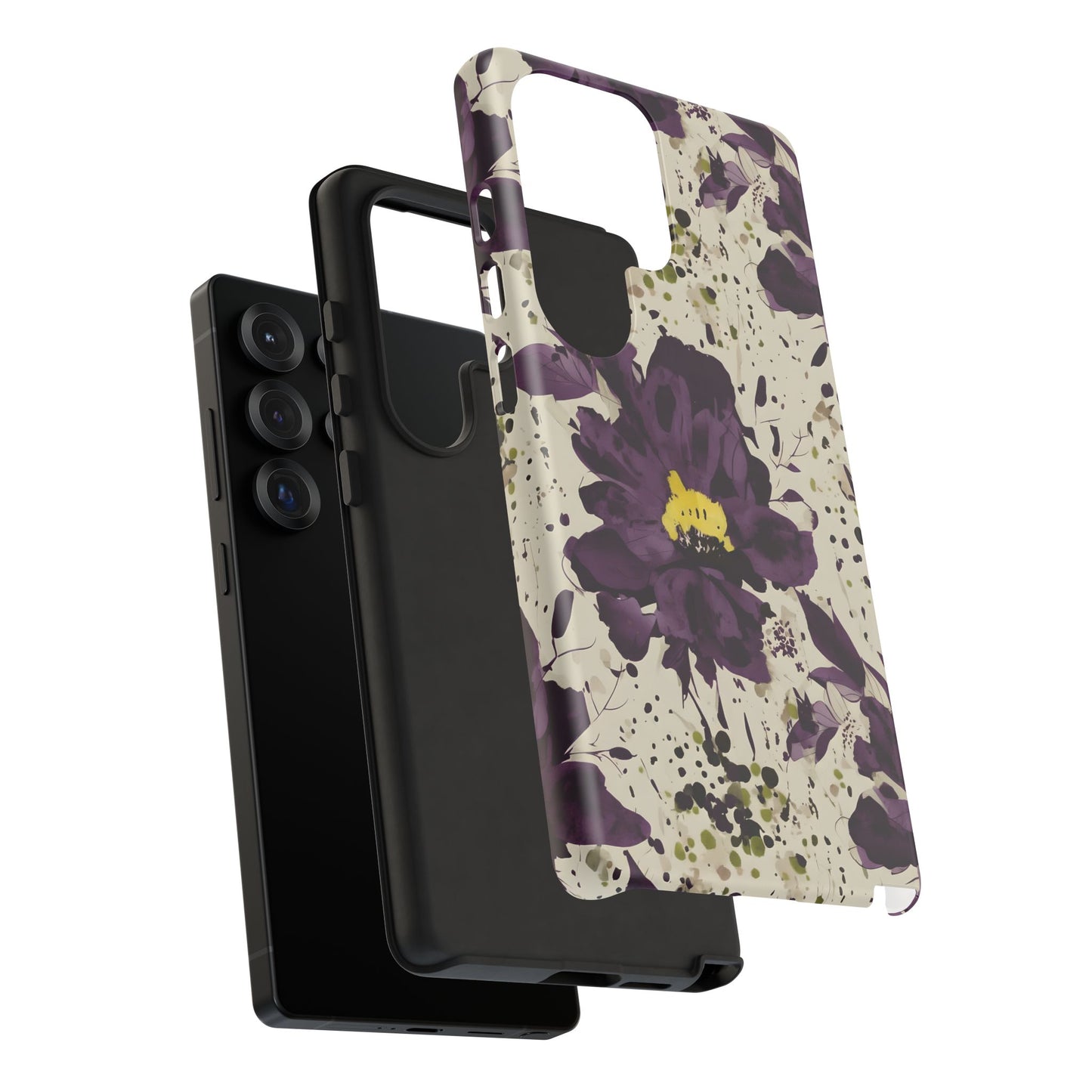 Royral Purple Watercolor Floral Phone Case — Seamless Pastel Flower Protective Design Cover