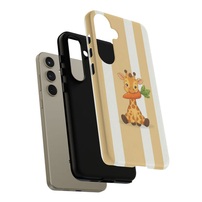 Baby Giraffe Eating Carrot Phone Case — Soft Yellow Striped Protective Design Cover