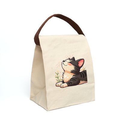 Canvas Lunch Bag — Relaxing Black & White Cat Illustration