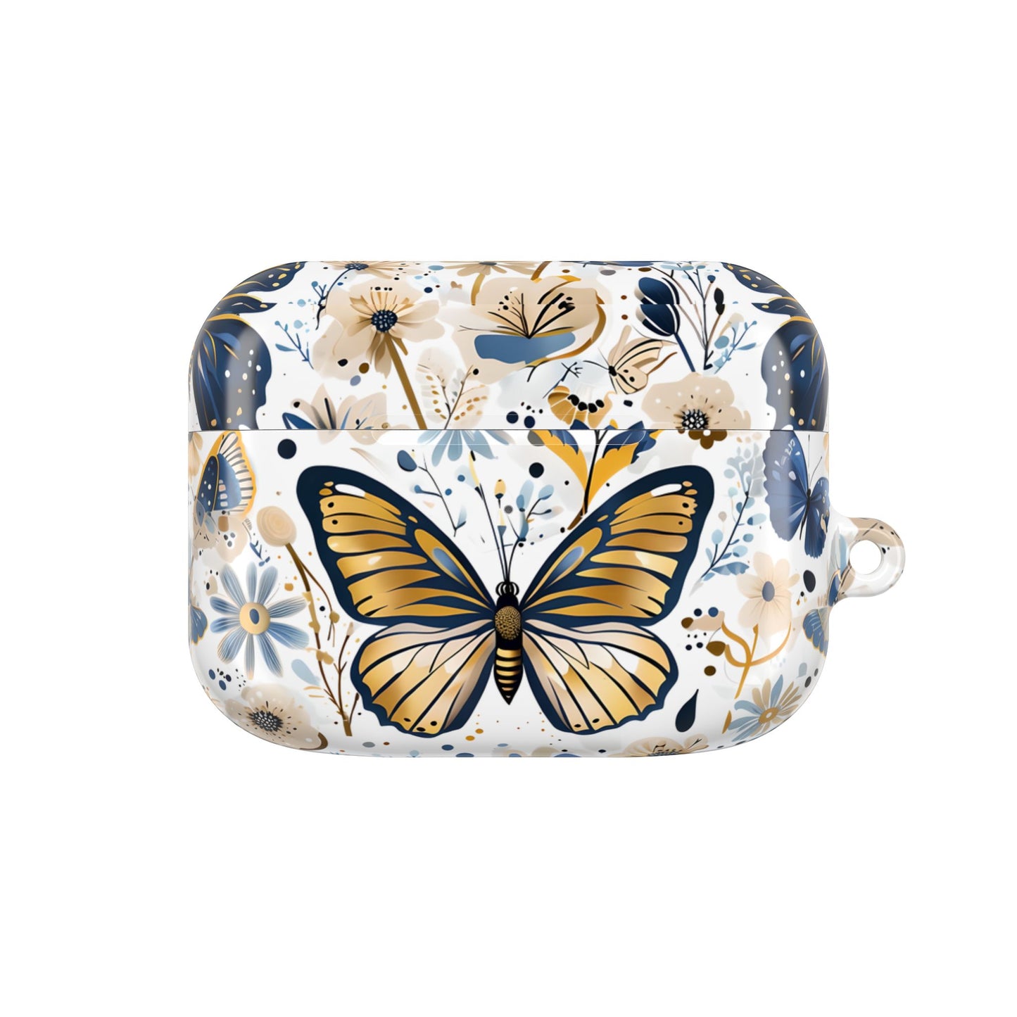 Gold & Navy Butterfly Floral AirPod Case — Decorative Charging Case