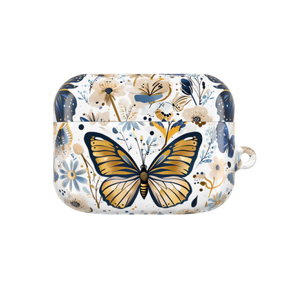 Gold & Navy Butterfly Floral AirPod Case — Decorative Charging Case