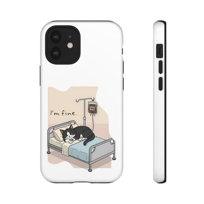 "I'm fine" Cat lying in bed - Tuxedo Cat Protective Design Cover
