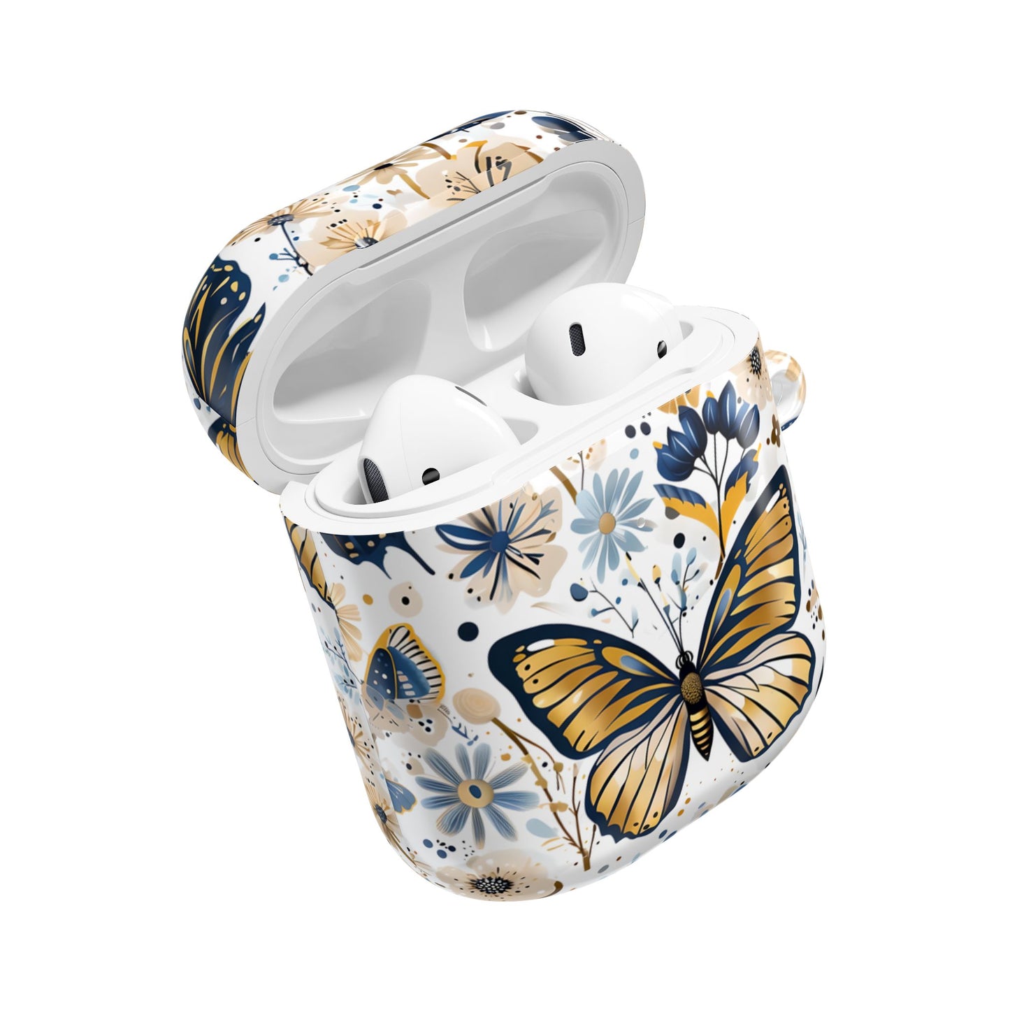Gold & Navy Butterfly Floral AirPod Case — Decorative Charging Case