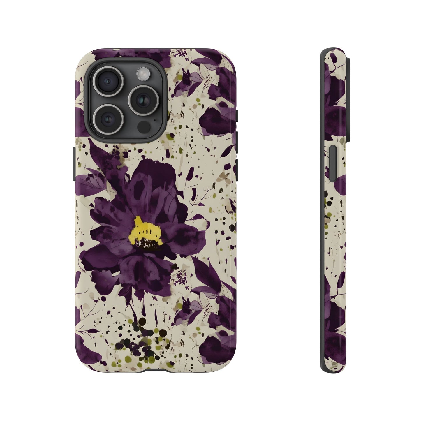 Royral Purple Watercolor Floral Phone Case — Seamless Pastel Flower Protective Design Cover