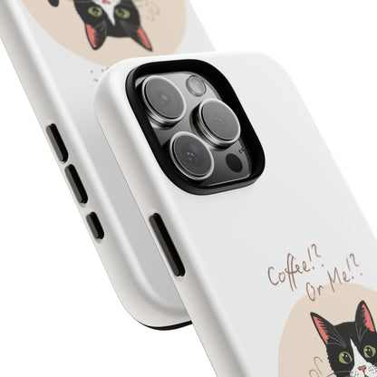 Cat Coffee Phone Case – "Coffee!? Or Me!?" Tuxedo Cat Protective Design Cover