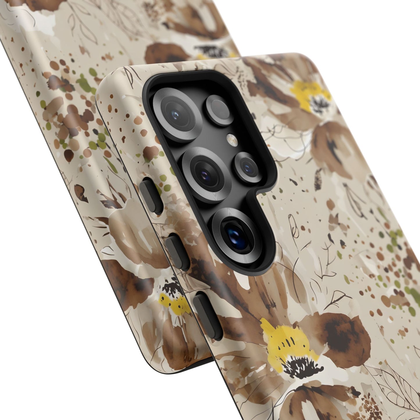 Brown Watercolor Floral Phone Case — Seamless Pastel Flower Protective Design Cover