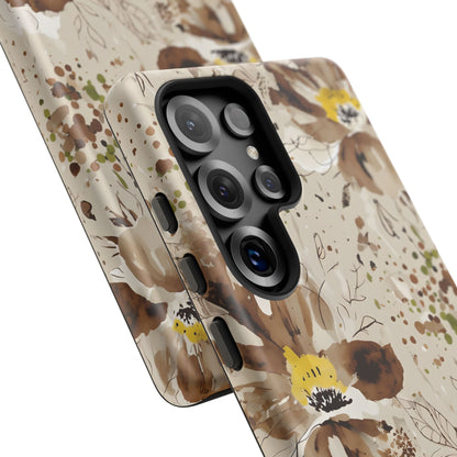 Brown Watercolor Floral Phone Case — Seamless Pastel Flower Protective Design Cover