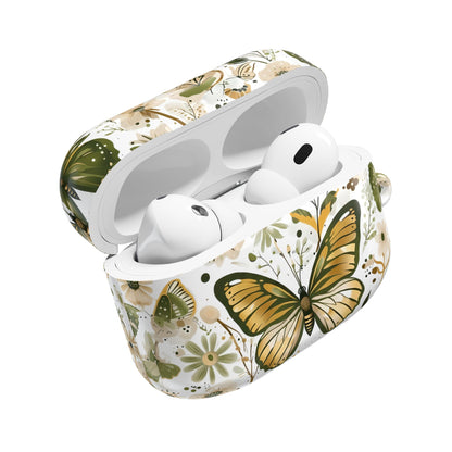 Olive Green Butterfly Floral AirPod Case — Decorative Charging Case