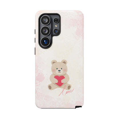 Teddy Bear Heart Phone Case – 'Love' Pastel Protective Design Cover