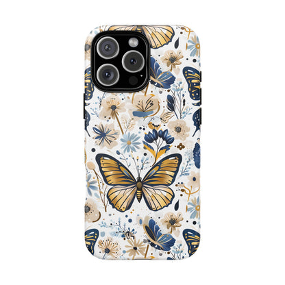 Navy & Gold Butterfly Floral Phone Case - Seamless Pattern Design Cover