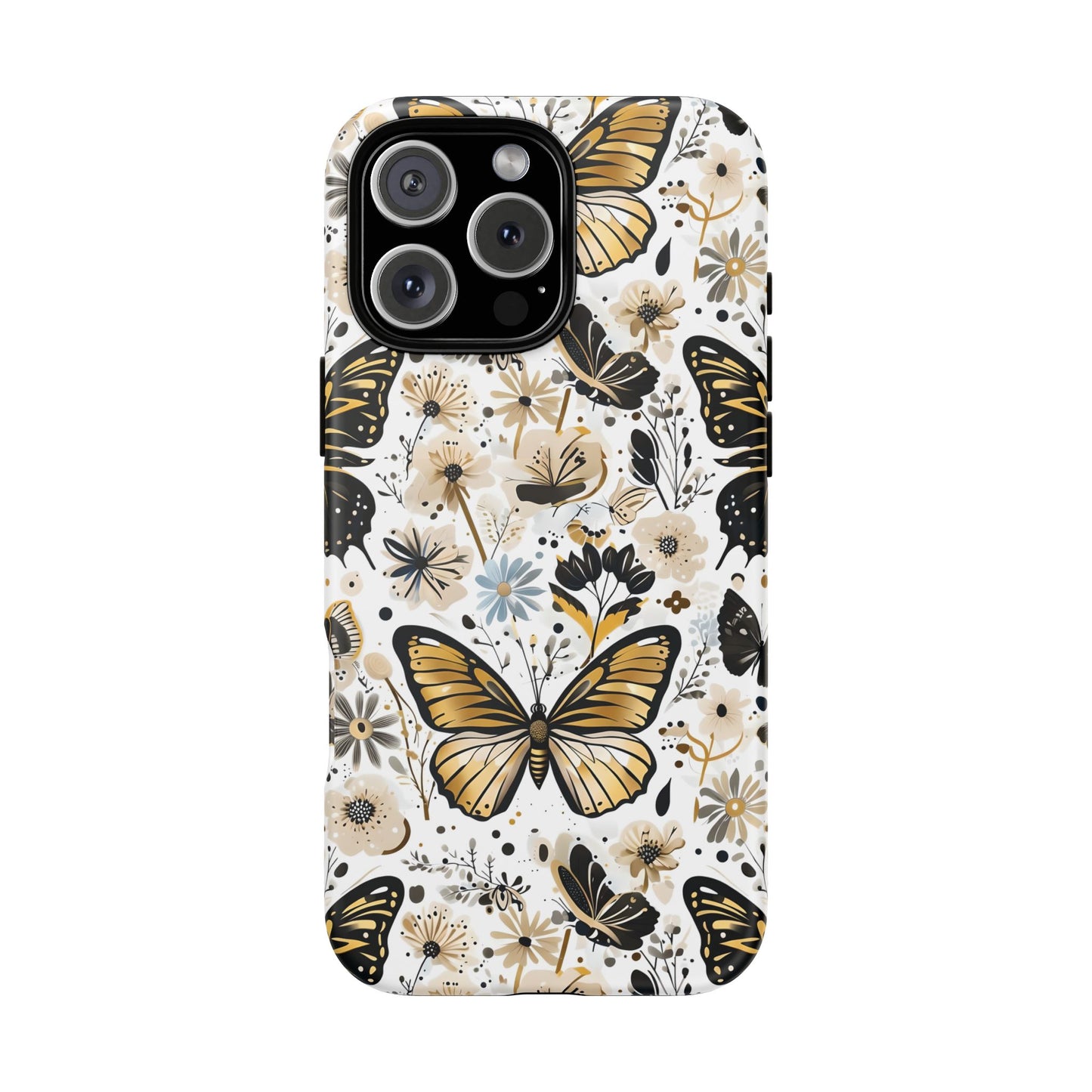 Black & Gold Butterfly Floral Phone Case - Seamless Pattern Design Cover