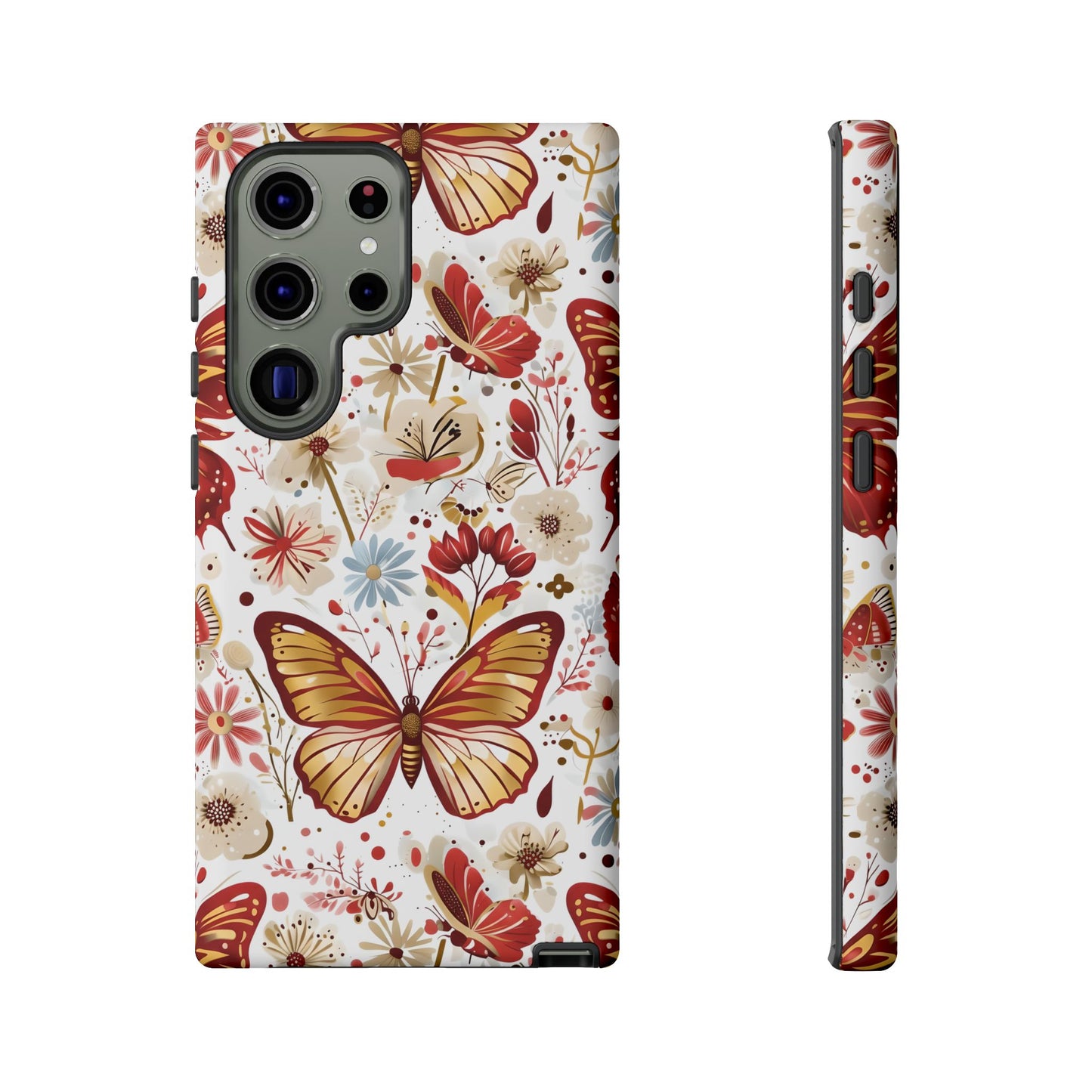 Red & Gold Butterfly Floral Phone Case - Seamless Pattern Design Cover