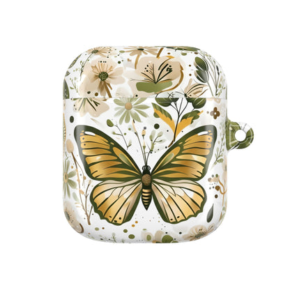 Olive Green Butterfly Floral AirPod Case — Decorative Charging Case