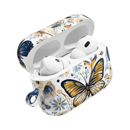 Gold & Navy Butterfly Floral AirPod Case — Decorative Charging Case