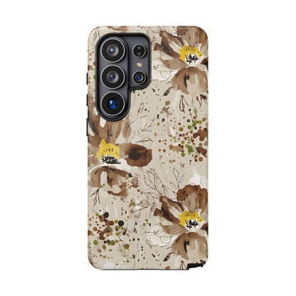 Brown Watercolor Floral Phone Case — Seamless Pastel Flower Protective Design Cover