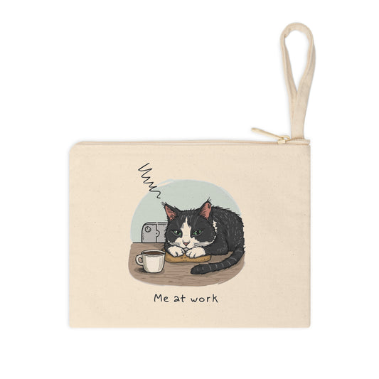 Cat 'Me at Work' Zipper Pouch — Illustration Tuxedo Cat Accessory Bag