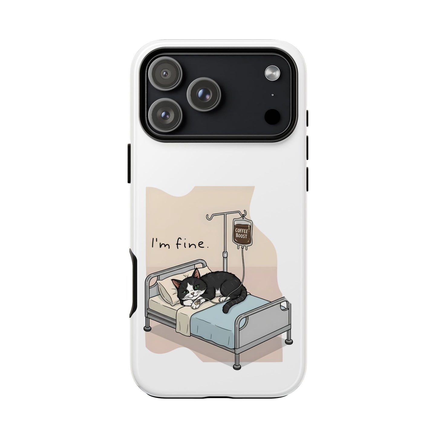 "I'm fine" Cat lying in bed - Tuxedo Cat Protective Design Cover