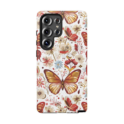 Red & Gold Butterfly Floral Phone Case - Seamless Pattern Design Cover