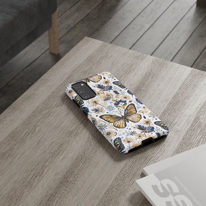 Navy & Gold Butterfly Floral Phone Case - Seamless Pattern Design Cover
