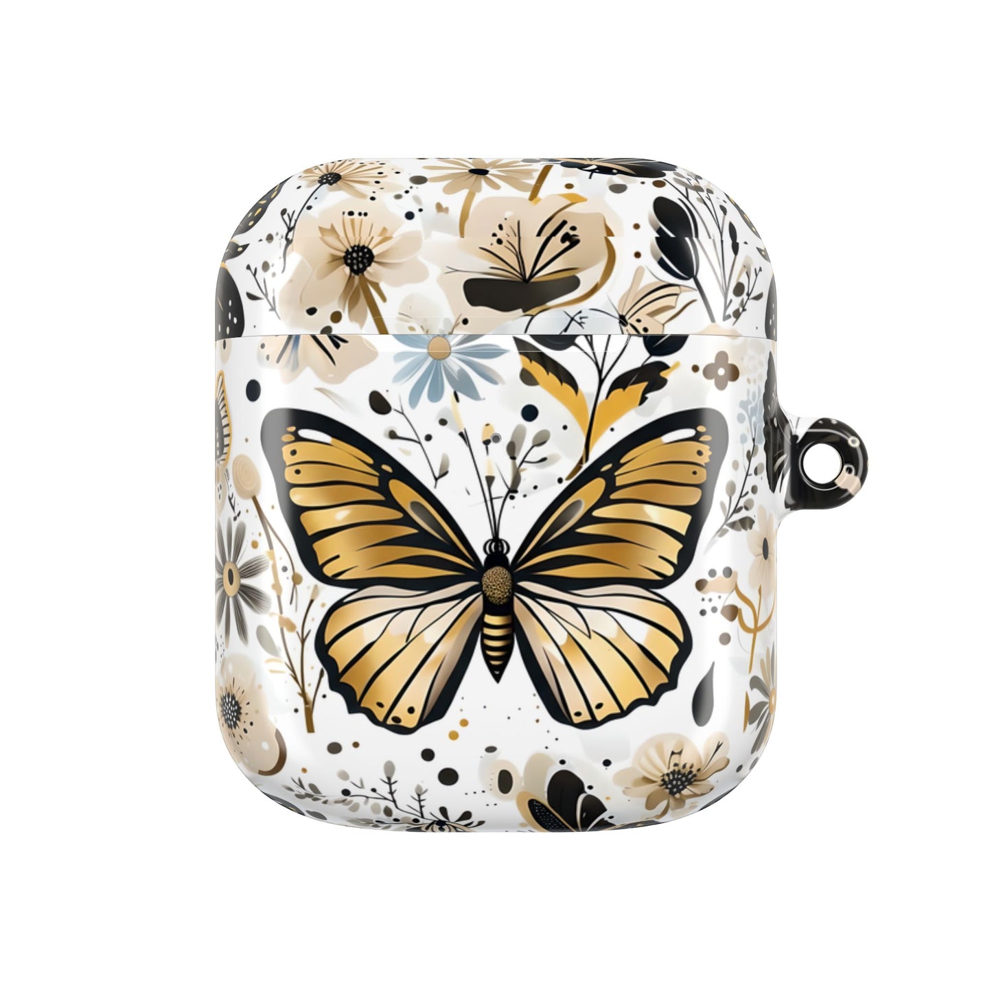 Gold & black Butterfly Floral AirPod Case — Decorative Charging Case