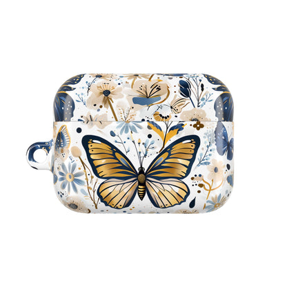 Gold & Navy Butterfly Floral AirPod Case — Decorative Charging Case