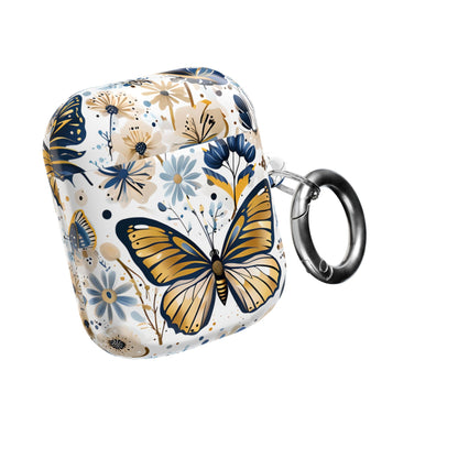 Gold & Navy Butterfly Floral AirPod Case — Decorative Charging Case