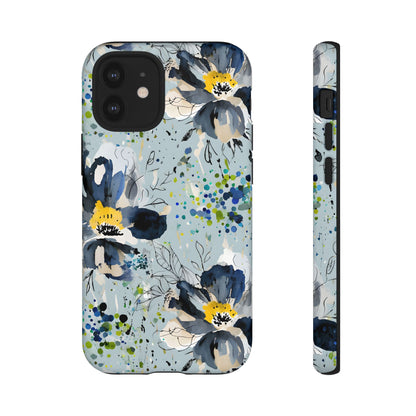 Blue Watercolor Floral Phone Case — Seamless Pastel Flower Protective Design Cover