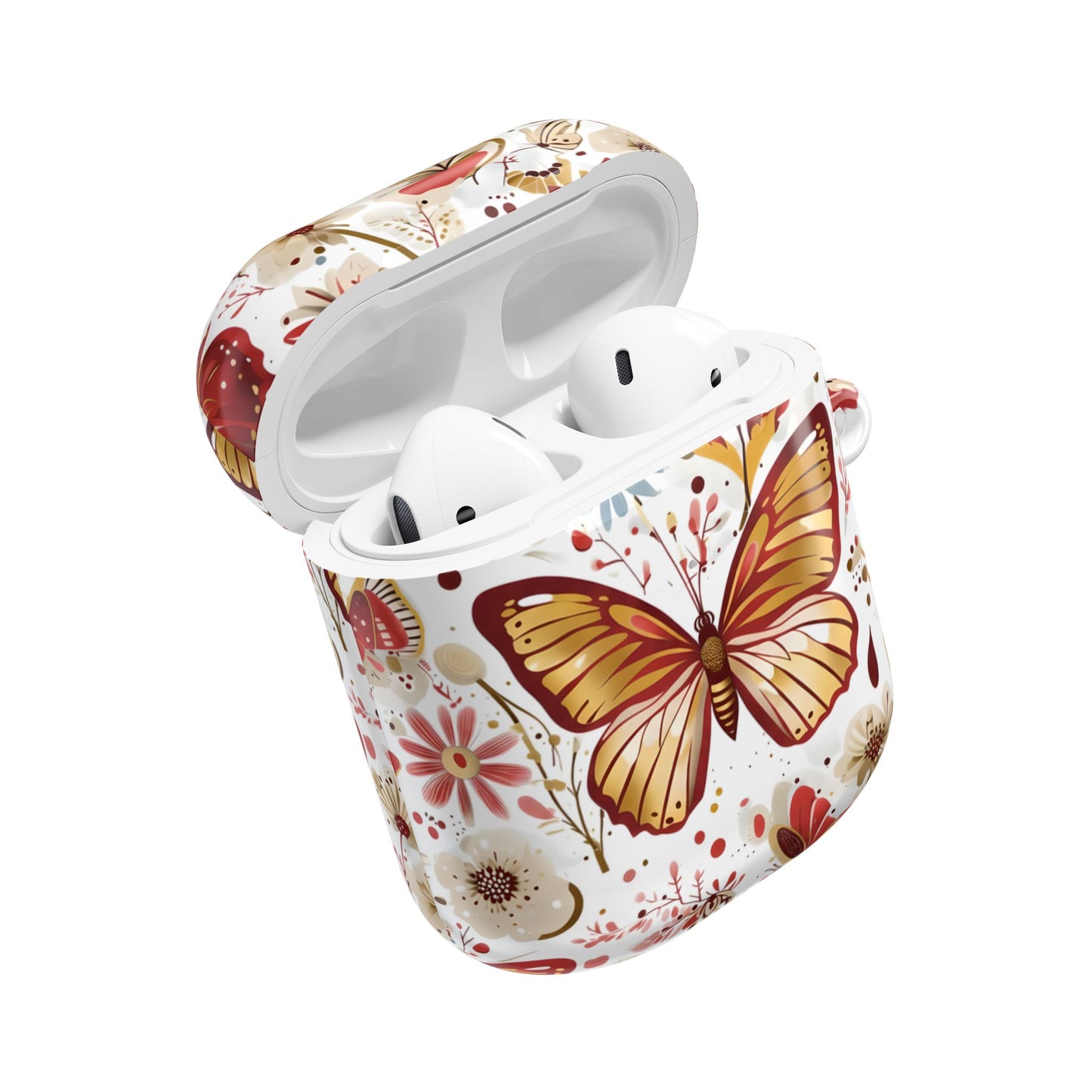 Gold & Red Butterfly Floral AirPod Case — Decorative Charging Case