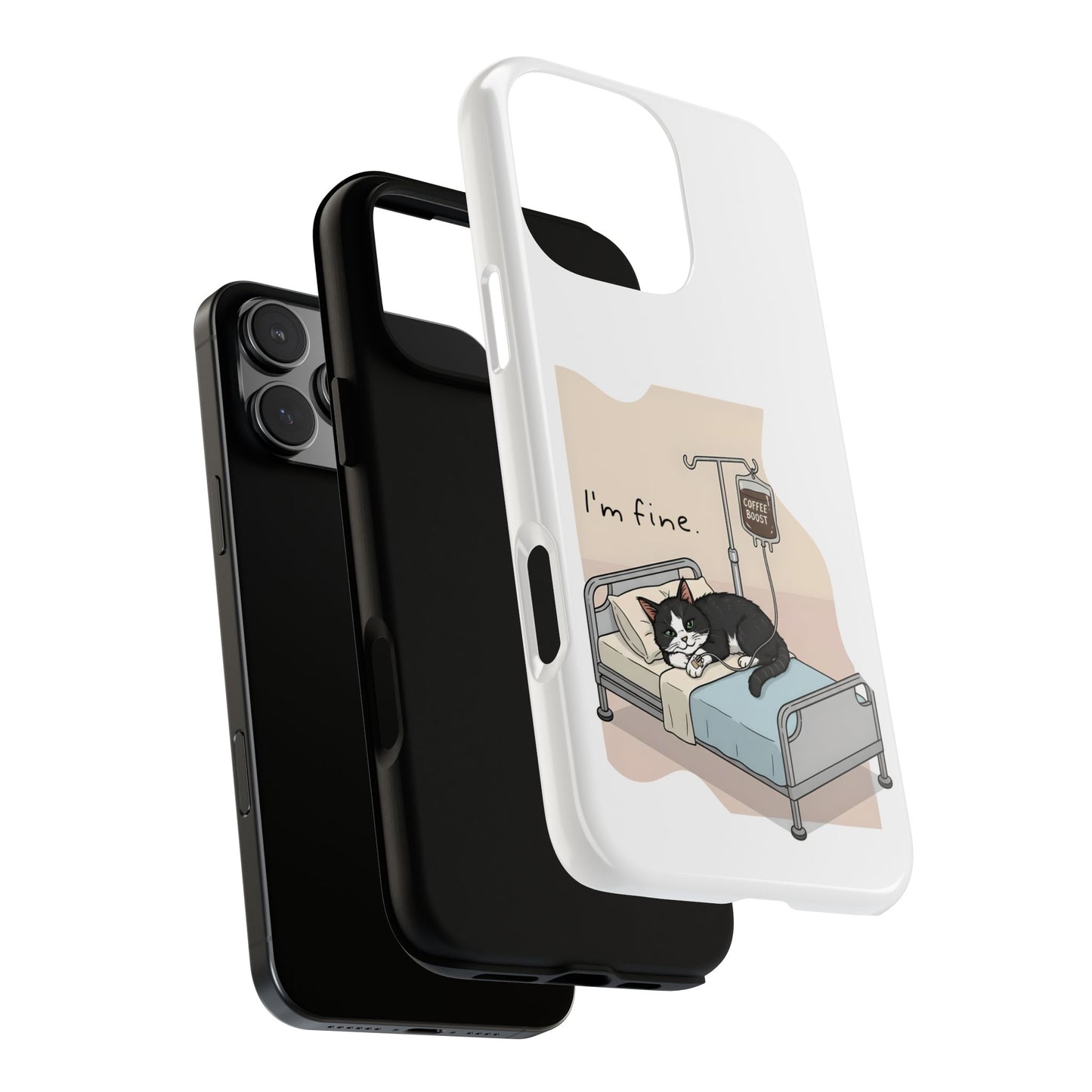"I'm fine" Cat lying in bed - Tuxedo Cat Protective Design Cover