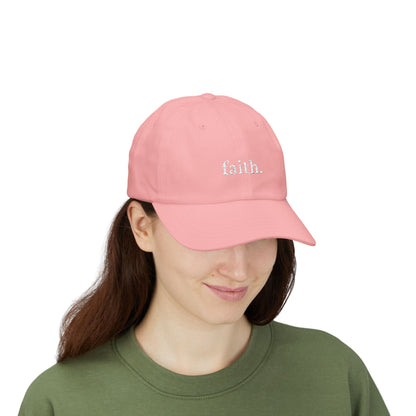 Faith Dad Cap — 'faith.' Front with Heb 11:1 Back Embroidered Baseball Hat