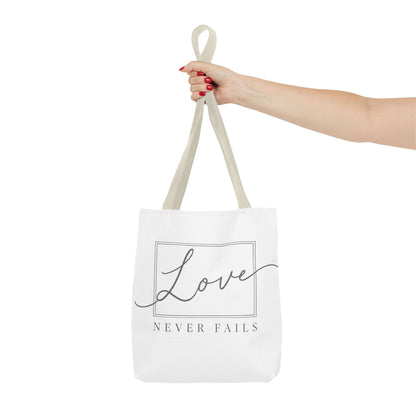 Love Never Fails Tote Bag
