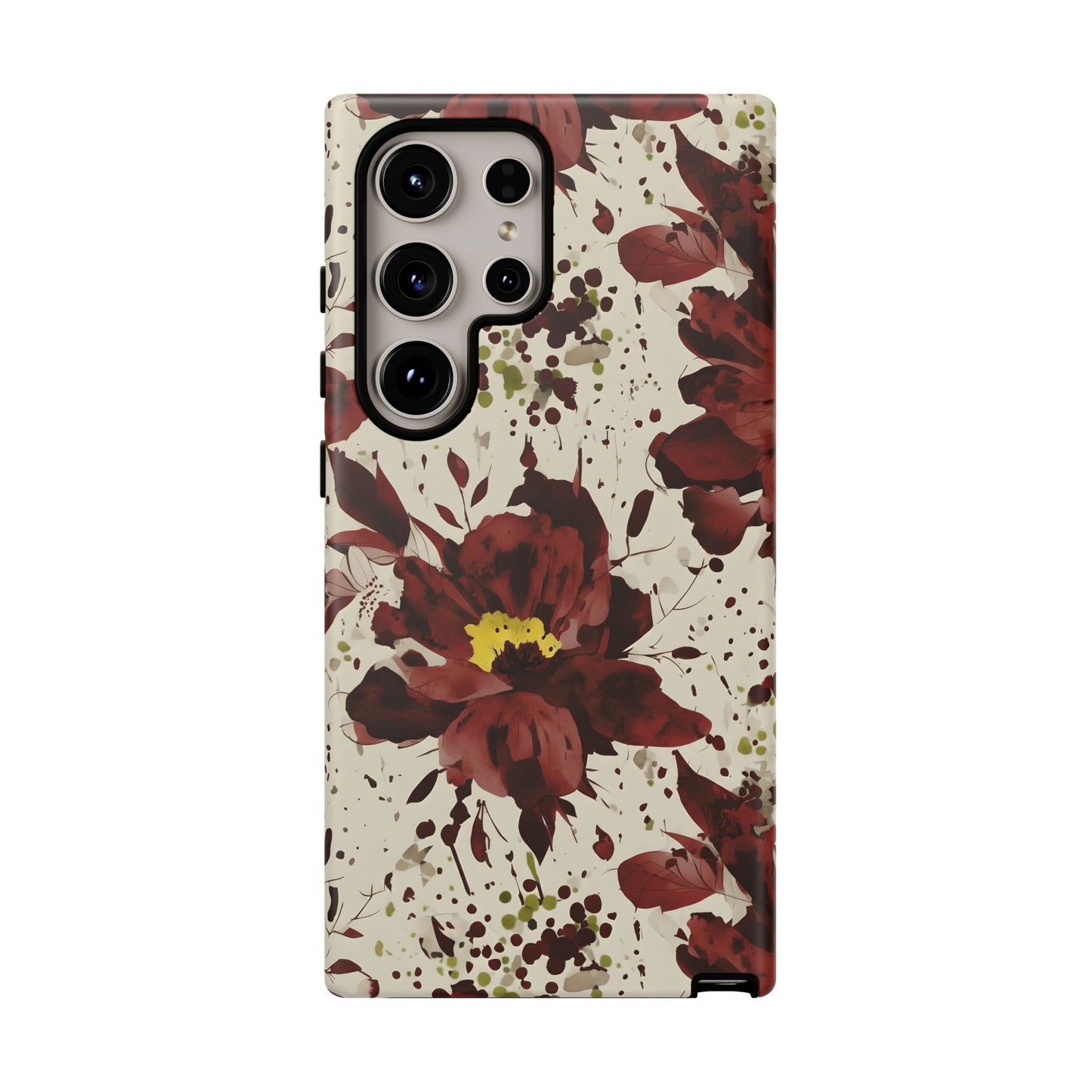 Royral Red Watercolor Floral Phone Case — Seamless Pastel Flower Protective Design Cover