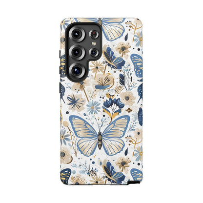Blue & Gold Butterfly Floral Phone Case - Seamless Pattern Design Cover
