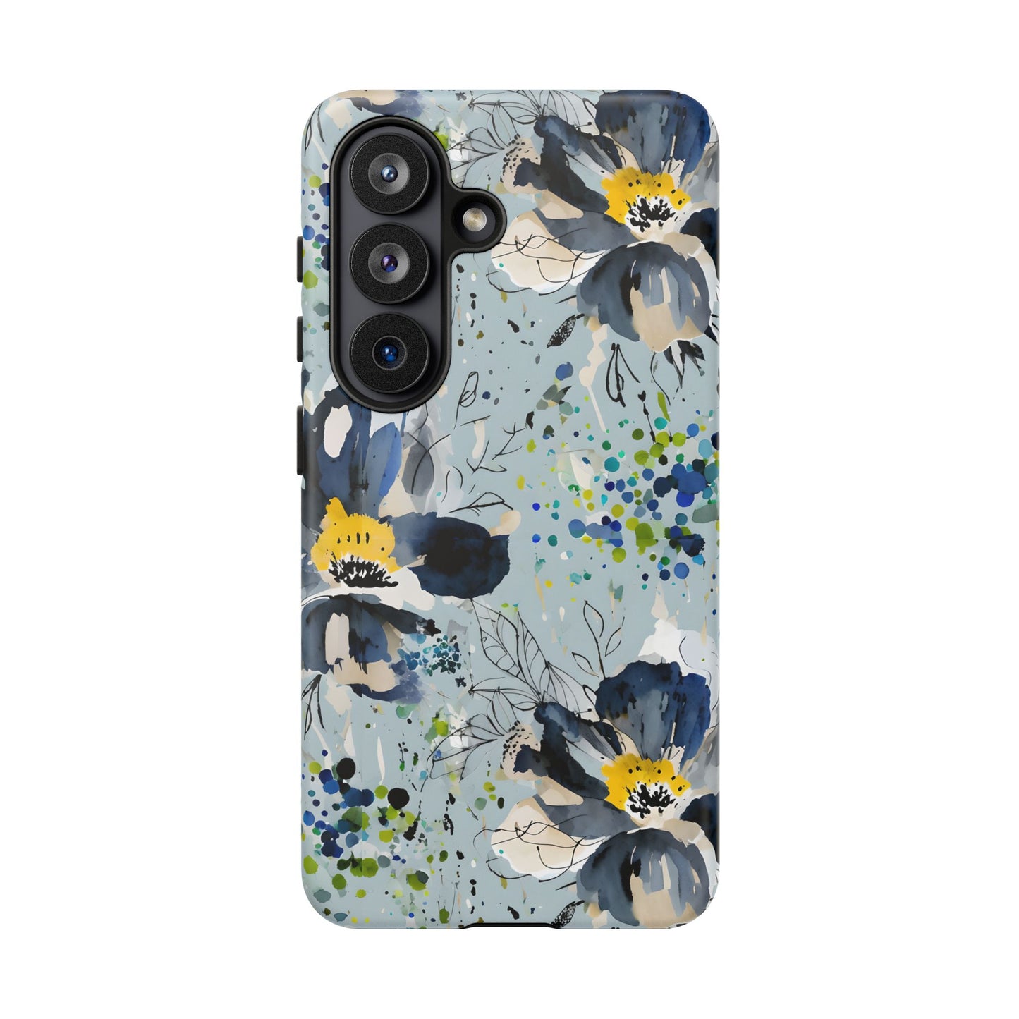 Blue Watercolor Floral Phone Case — Seamless Pastel Flower Protective Design Cover