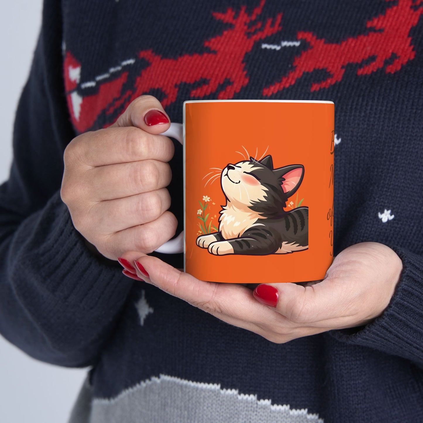 Best Mom of the Year Ceramic Mug — Floral Cat Customized Mother's Day Gift (11oz)