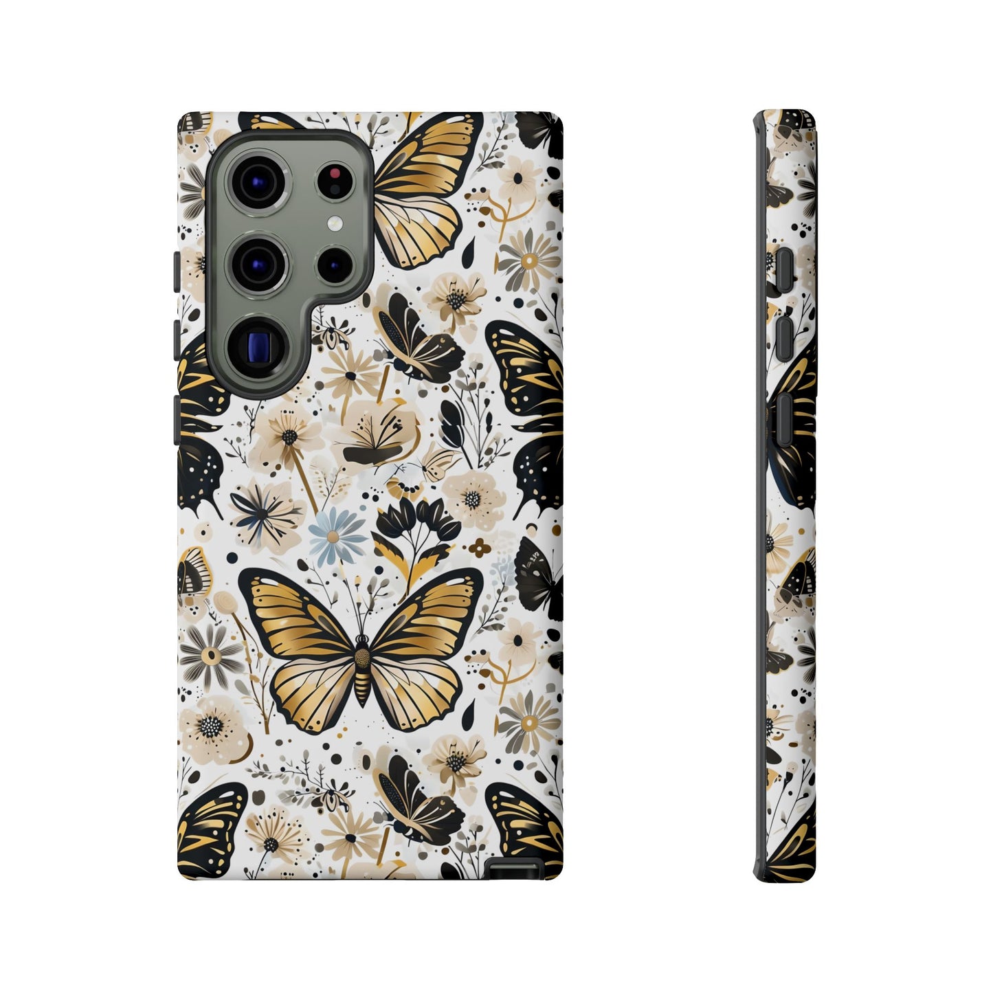 Black & Gold Butterfly Floral Phone Case - Seamless Pattern Design Cover