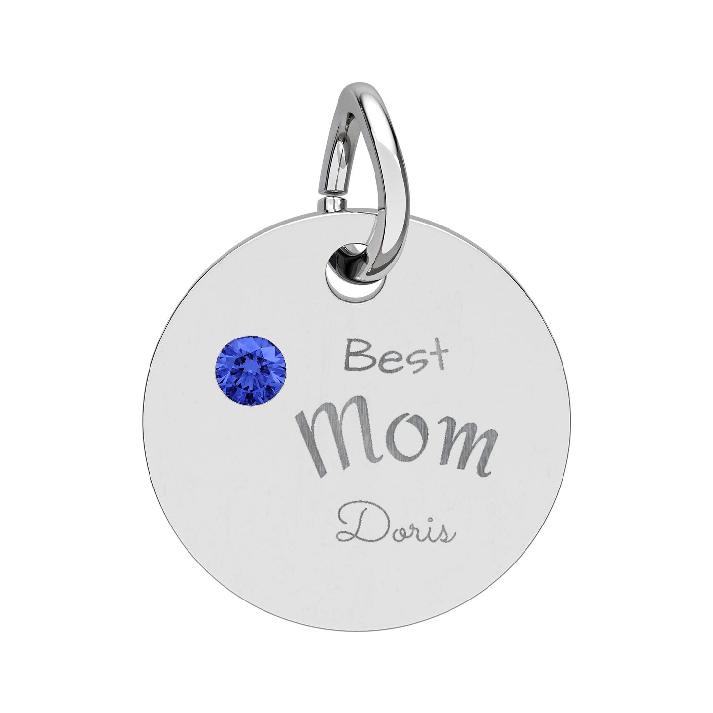 Custom Engravable Birthstone Circle Charm "Best Mom" Pendant