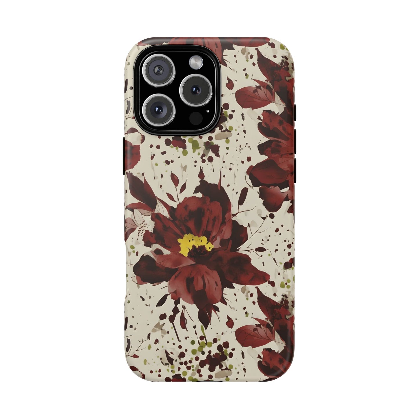 Royral Red Watercolor Floral Phone Case — Seamless Pastel Flower Protective Design Cover