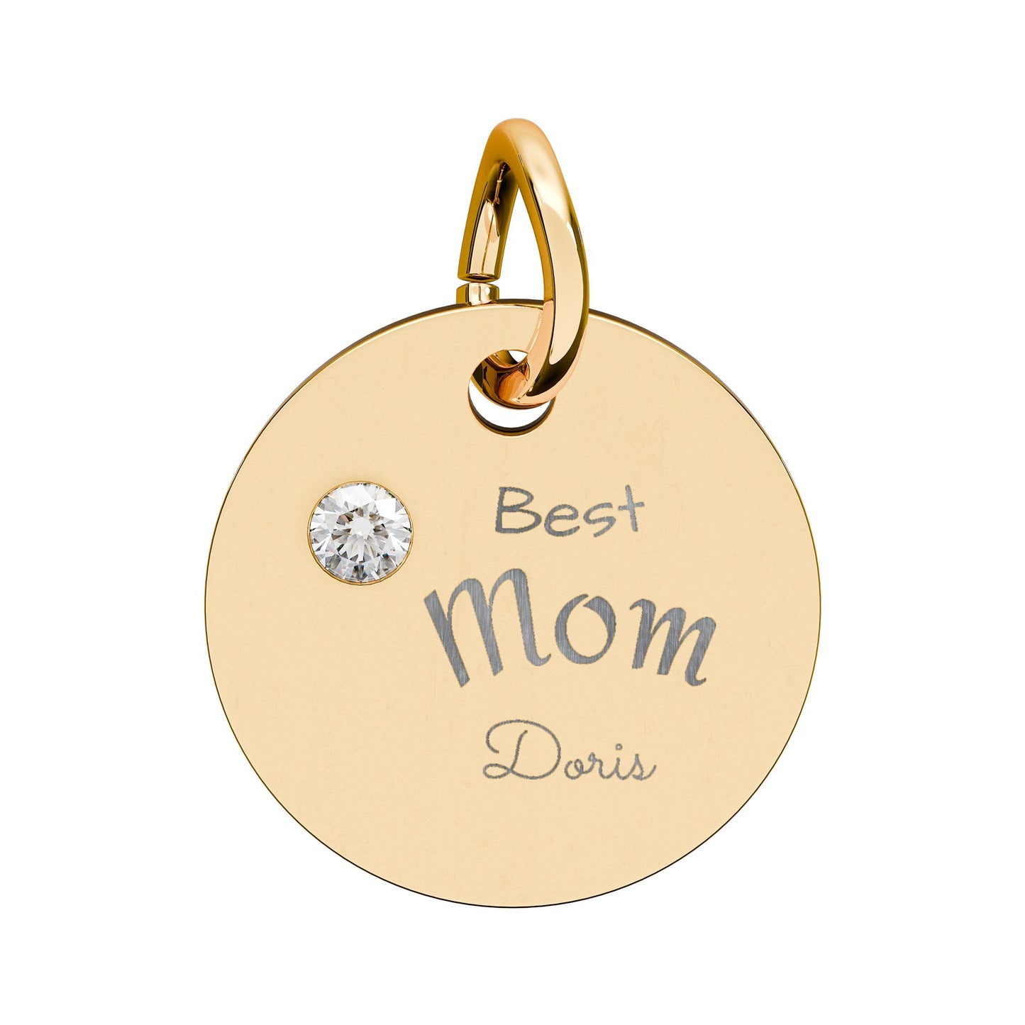 Custom Engravable Birthstone Circle Charm "Best Mom" Pendant