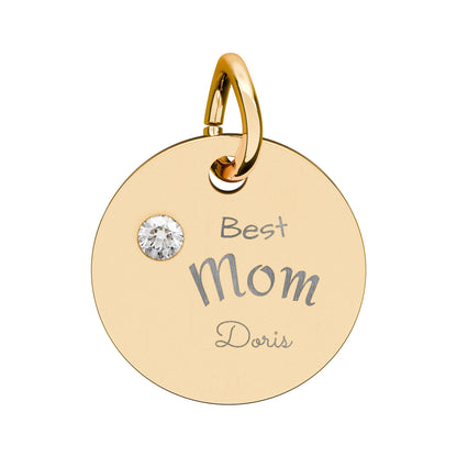 Custom Engravable Birthstone Circle Charm "Best Mom" Pendant