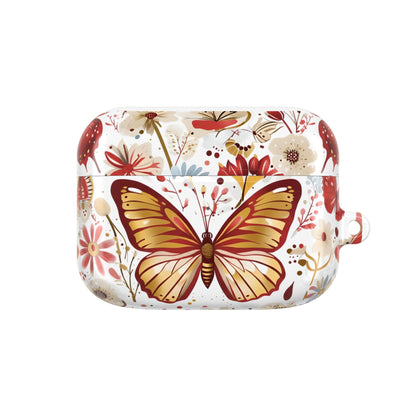 Gold & Red Butterfly Floral AirPod Case — Decorative Charging Case