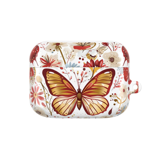 Gold & Red Butterfly Floral AirPod Case — Decorative Charging Case