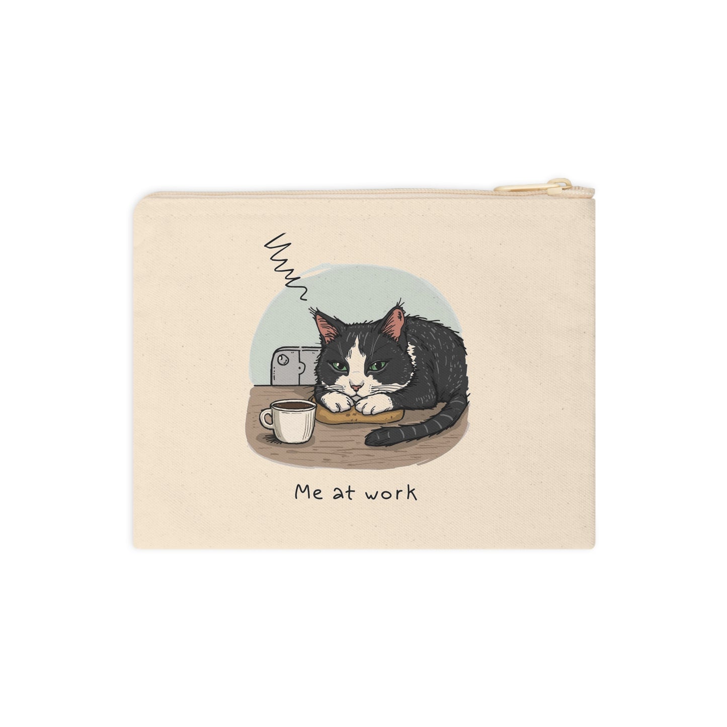 Cat 'Me at Work' Zipper Pouch — Illustration Tuxedo Cat Accessory Bag