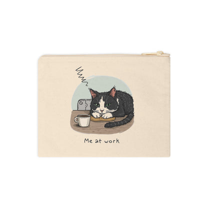 Cat 'Me at Work' Zipper Pouch — Illustration Tuxedo Cat Accessory Bag